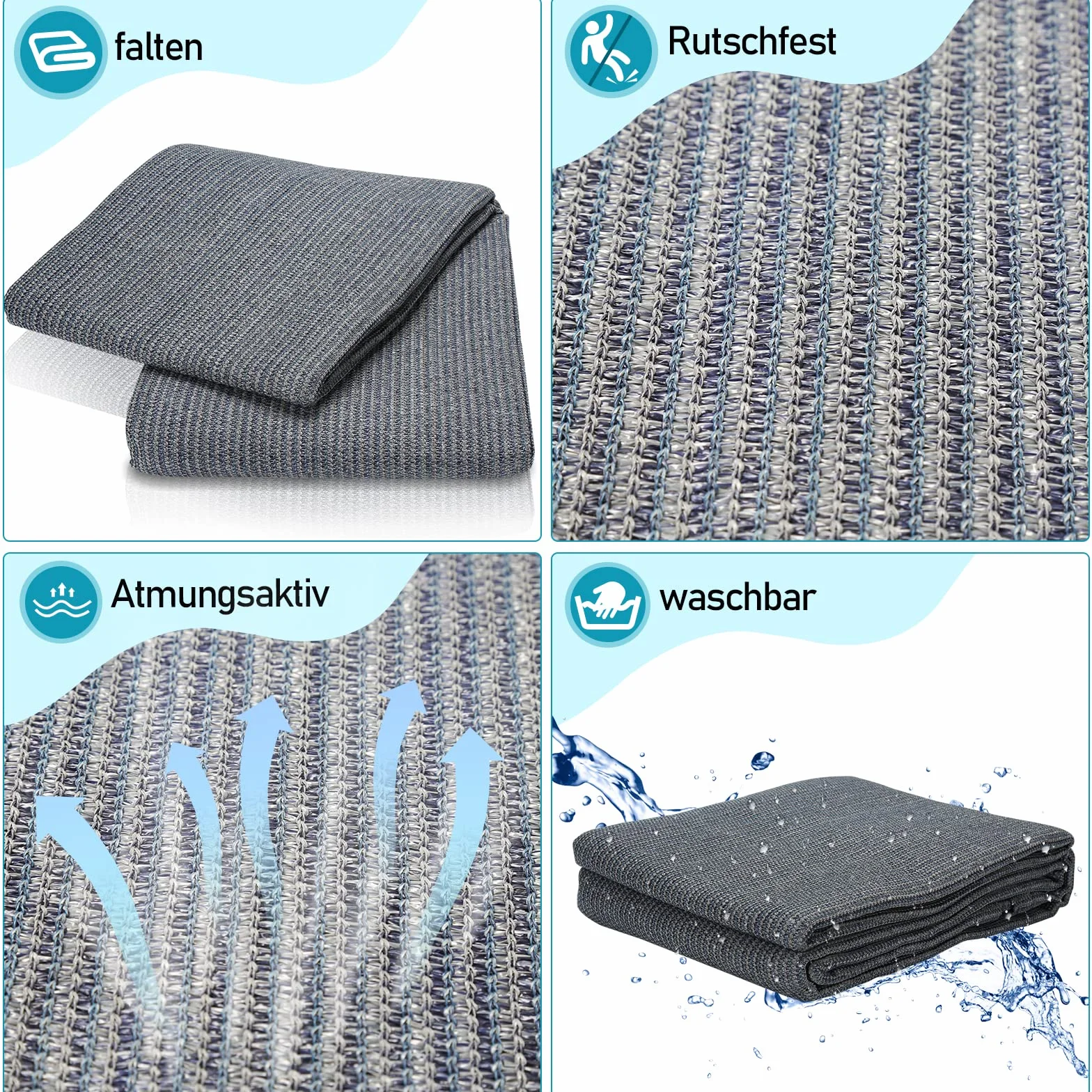 Alfombra para toldo para Tienda de campaña, Transpirable, Antideslizante, Lavable, con 12 Agujeros, 13 estacas y Bolsa de Transporte, Diferentes tamaños (Gris y Azul)