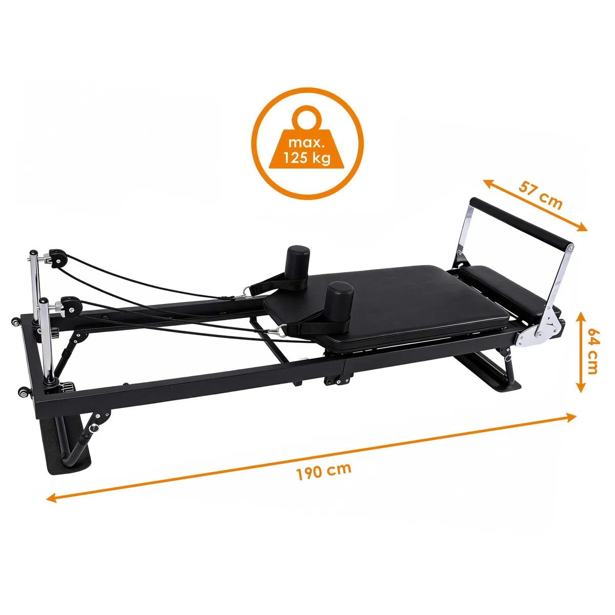 Máquina de Pilates Reformer plegable con 5 muelles - 190 x 57 cm - Equipo de entrenamiento completo para entrenamiento en casa, con capacidad de carga hasta 125 kg - Entrenador de yoga para casa para