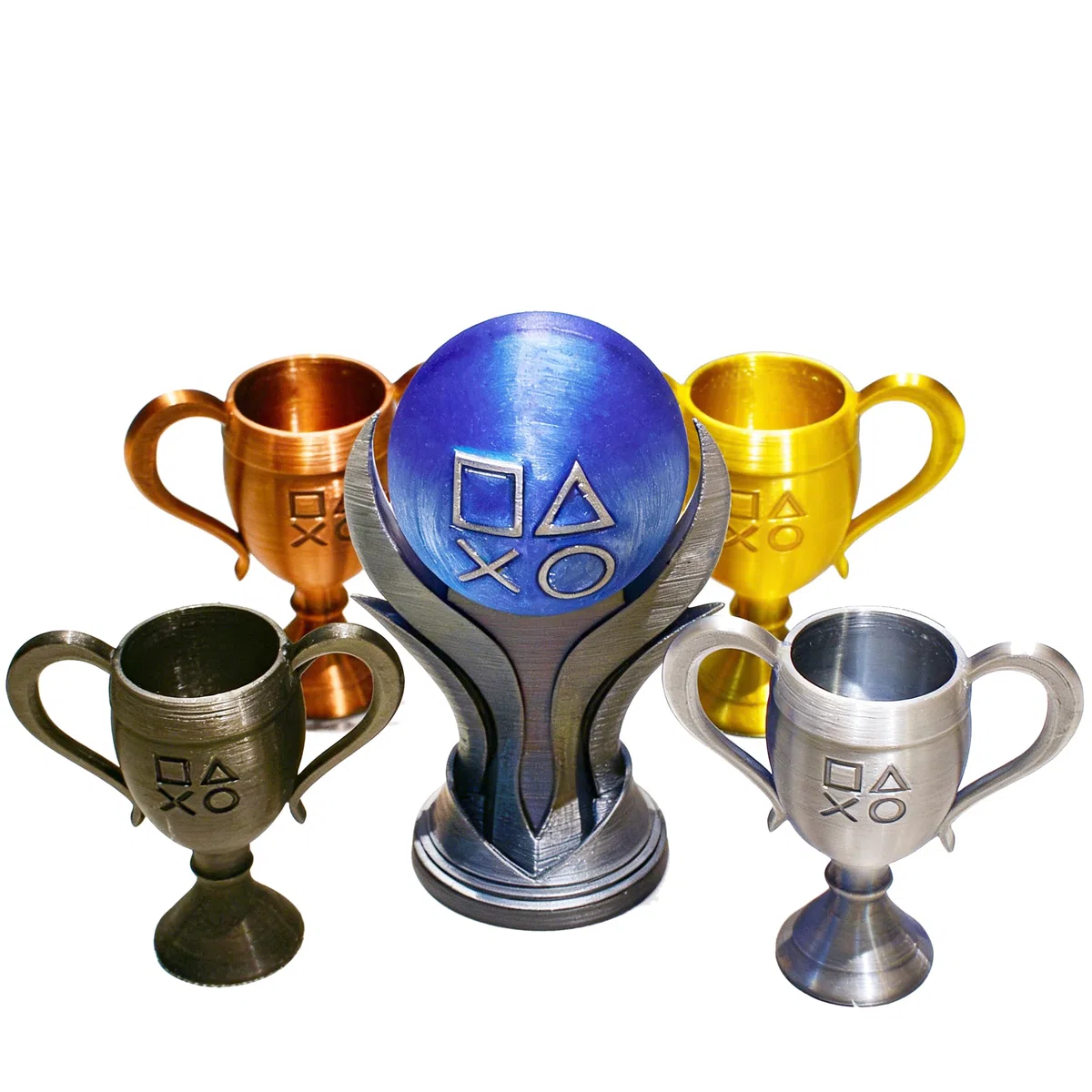 Trofeos de Juegos de PS, Juego de 5 trofeos físicos (Platino/Oro/Plata/Bronce/Secreto) para salón de Juego, Regalo coleccionista, Compatible con Todos los Espacios de Juego