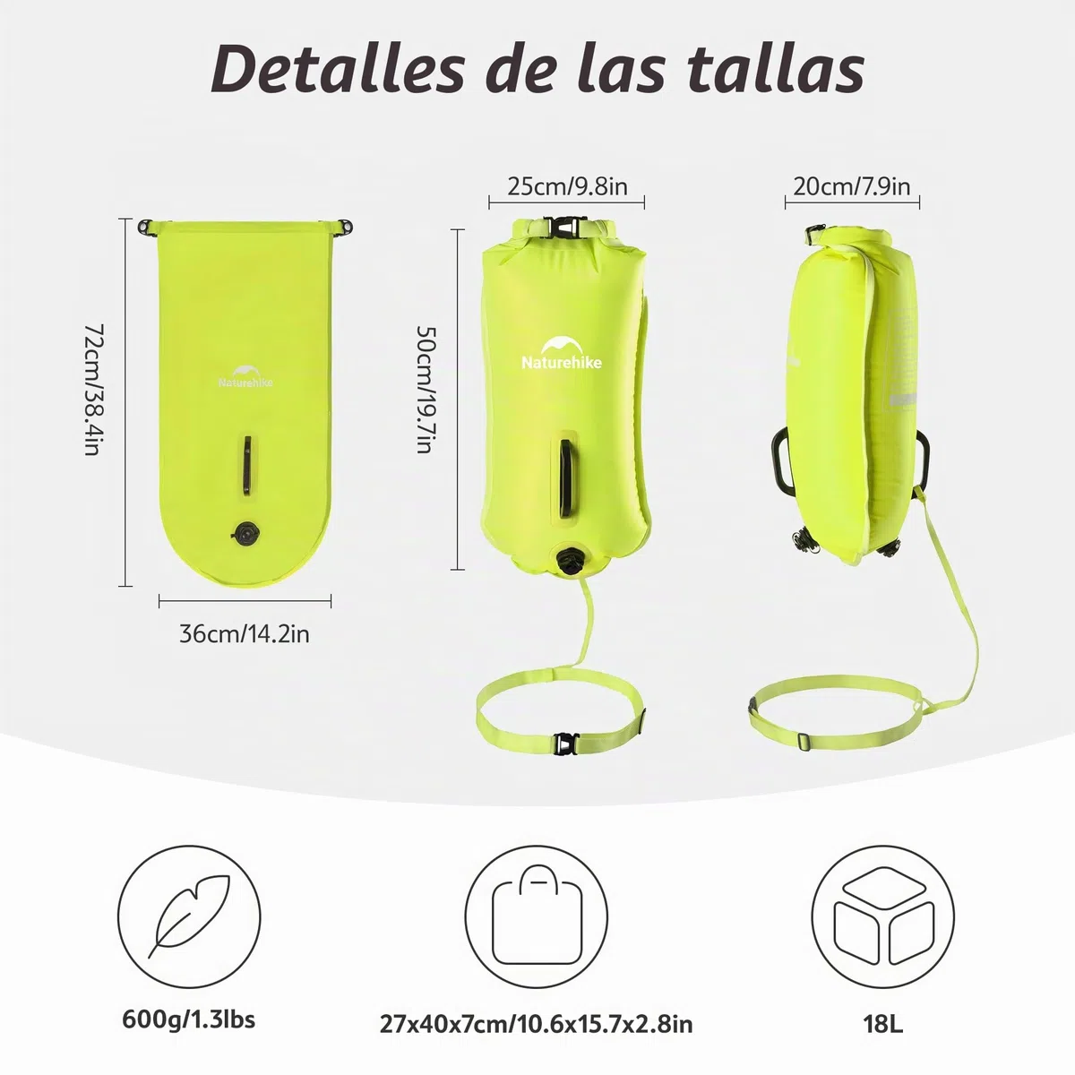 Naturehike Bolsa seca para boya de natación impermeable de 18L, bolsa flotante hinchable para aguas abiertas, bolsa de playa para boya de natación, boya de triatlón (verde)