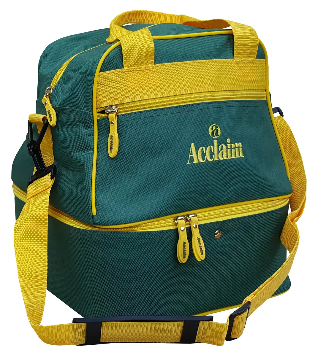 Acclaim Staple Nylon Cuatro niveles de césped plano verde alfombra corta taquilla Cuencos bolsa y portador de cuatro cuencos (botella verde/amarillo)
