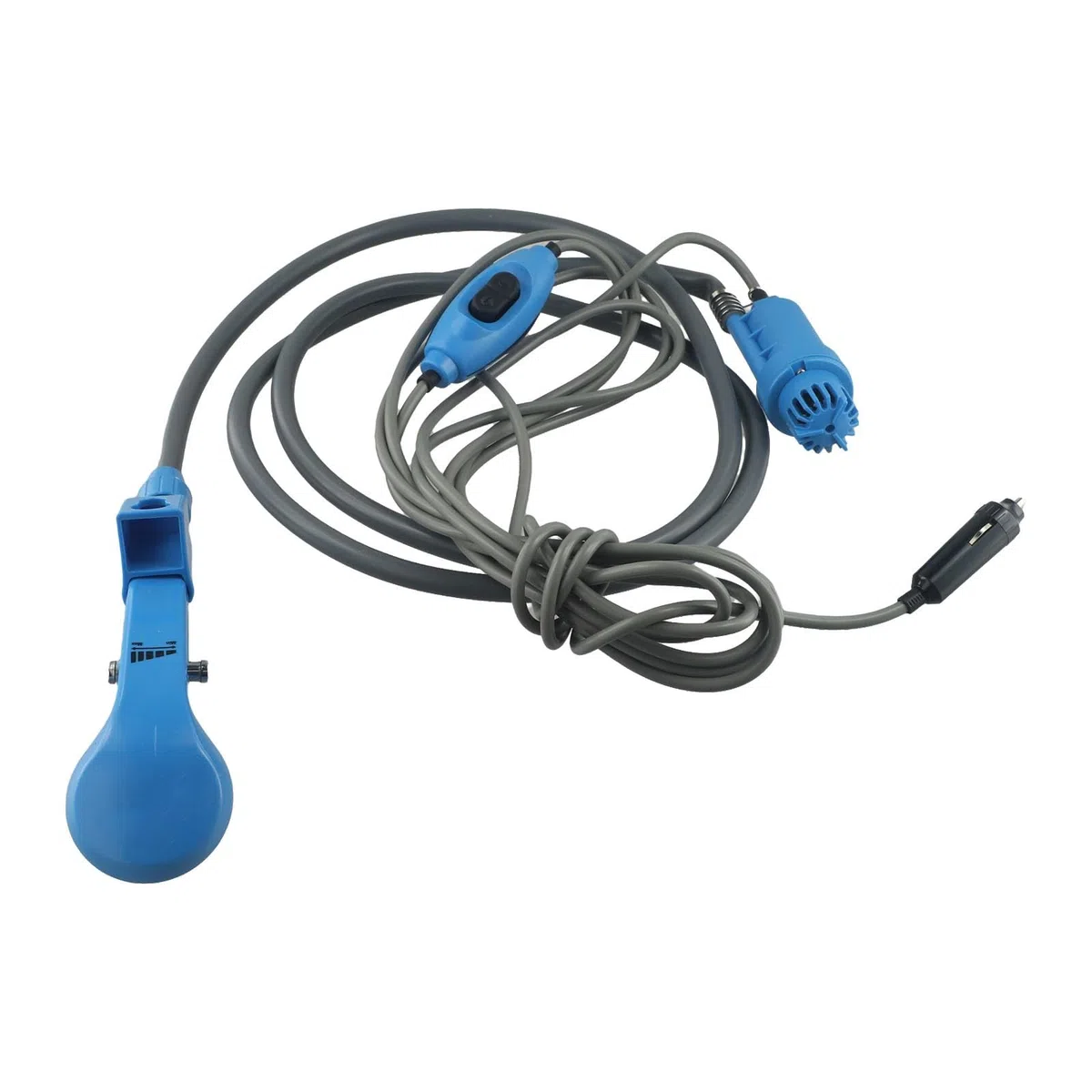 Ducha eléctrica portátil de 12 V CC para camping, senderismo, viajes, con bomba de 2,5 l/min, manguera de 2 m y cable de 4 m, color azul
