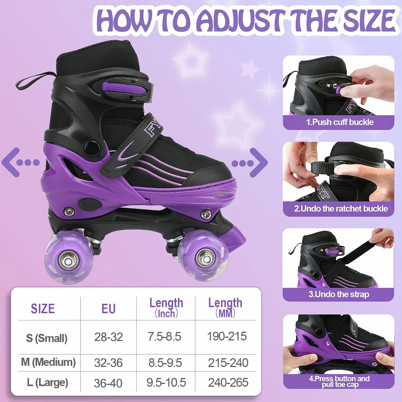 Patines para niñas, Patines para niños, Patines Infantiles con iluminación en Todas Las Ruedas, Aptos para Interior y Exterior, Mediana (Black Purple, M (32-36 EU))