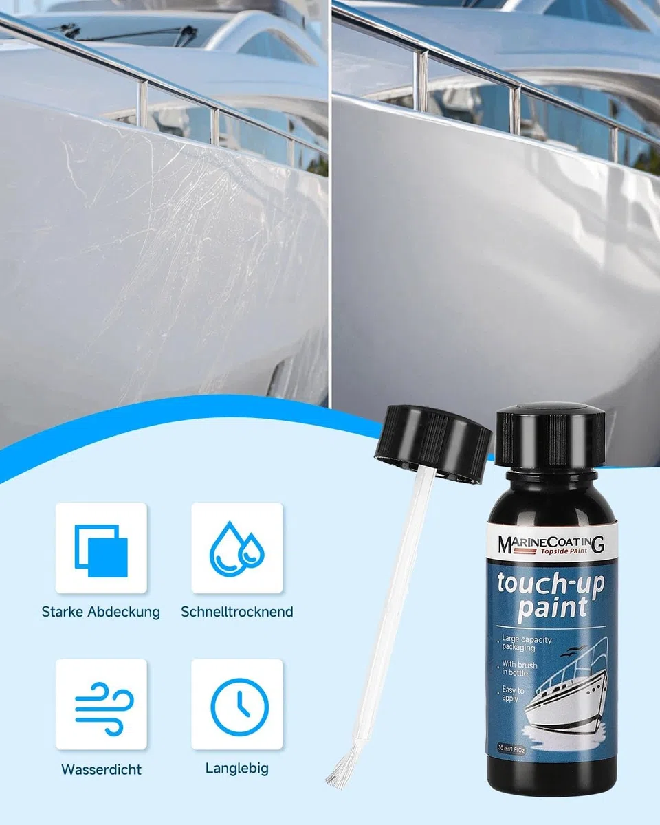 Blanco Reparaláminas de Esmalte para Barcos - Esmalte Naval Resistente a Arañazos y UV para Áreas sobre y bajo la Línea de Flotación - 30 ml (1,5 oz) Reparaláminas para Marina