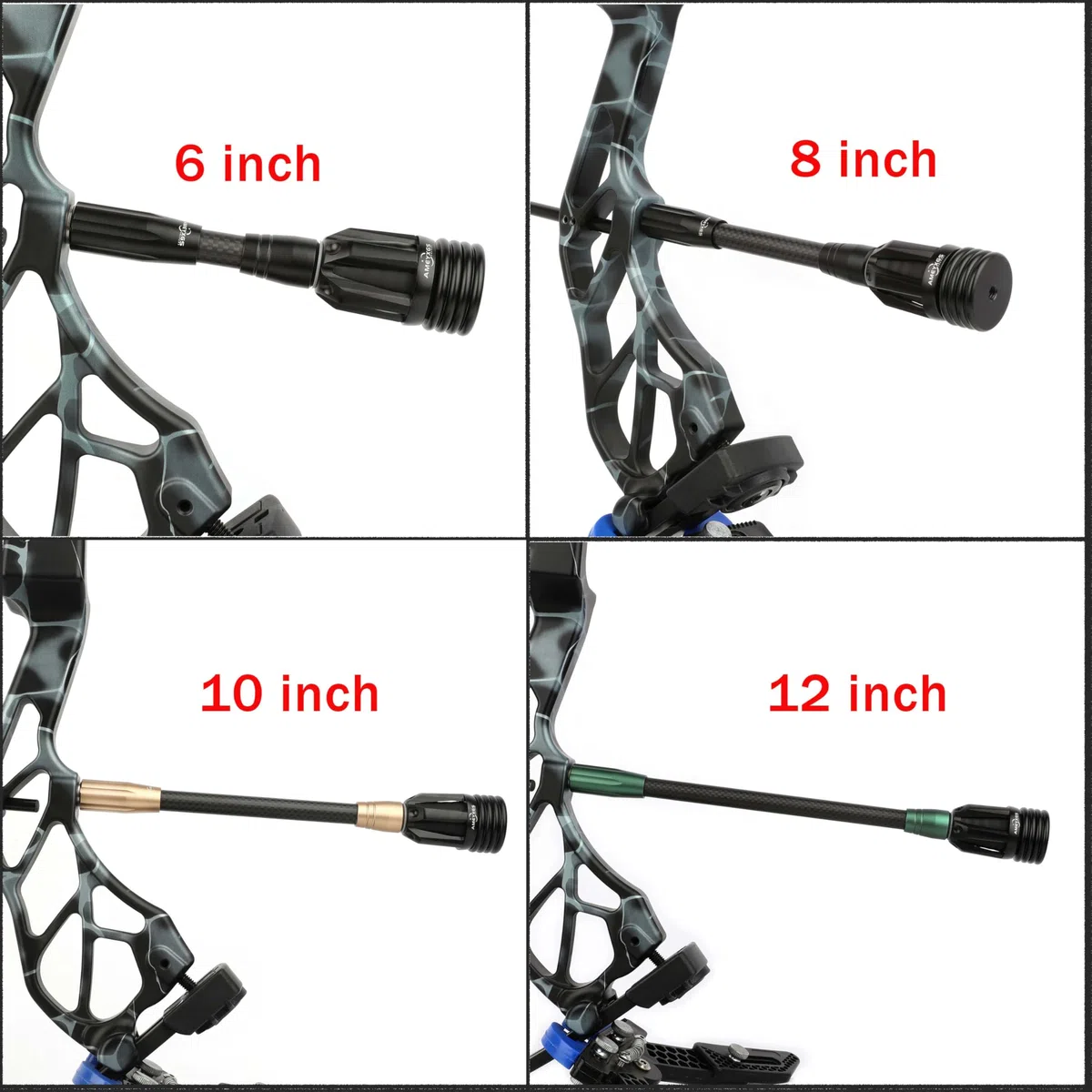 Arco de Tiro con Arco Barra de absorción de Choque 6" 8" 10" 12" Fibra de Carbono Barra de Equilibrio estabilizador para Arco Compuesto Arco recurvo Accesorio