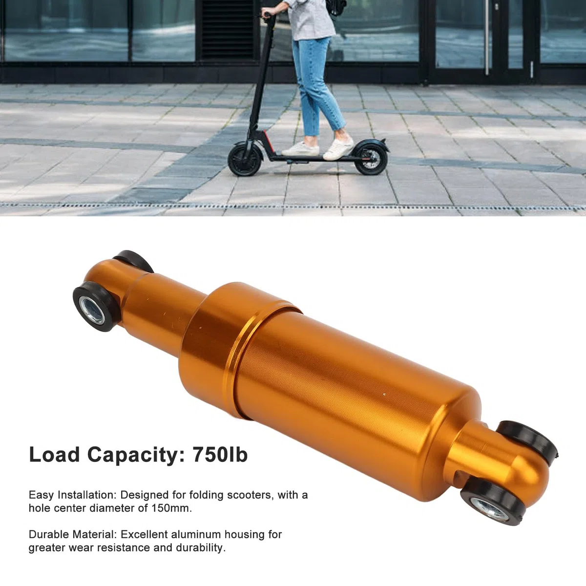 Amortiguador de Bicicleta eléctrica, Amortiguador Trasero de Scooter de 150 mm Amortiguador de Aluminio de 750 LB para Bicicletas eléctricas de Scooter Plegables