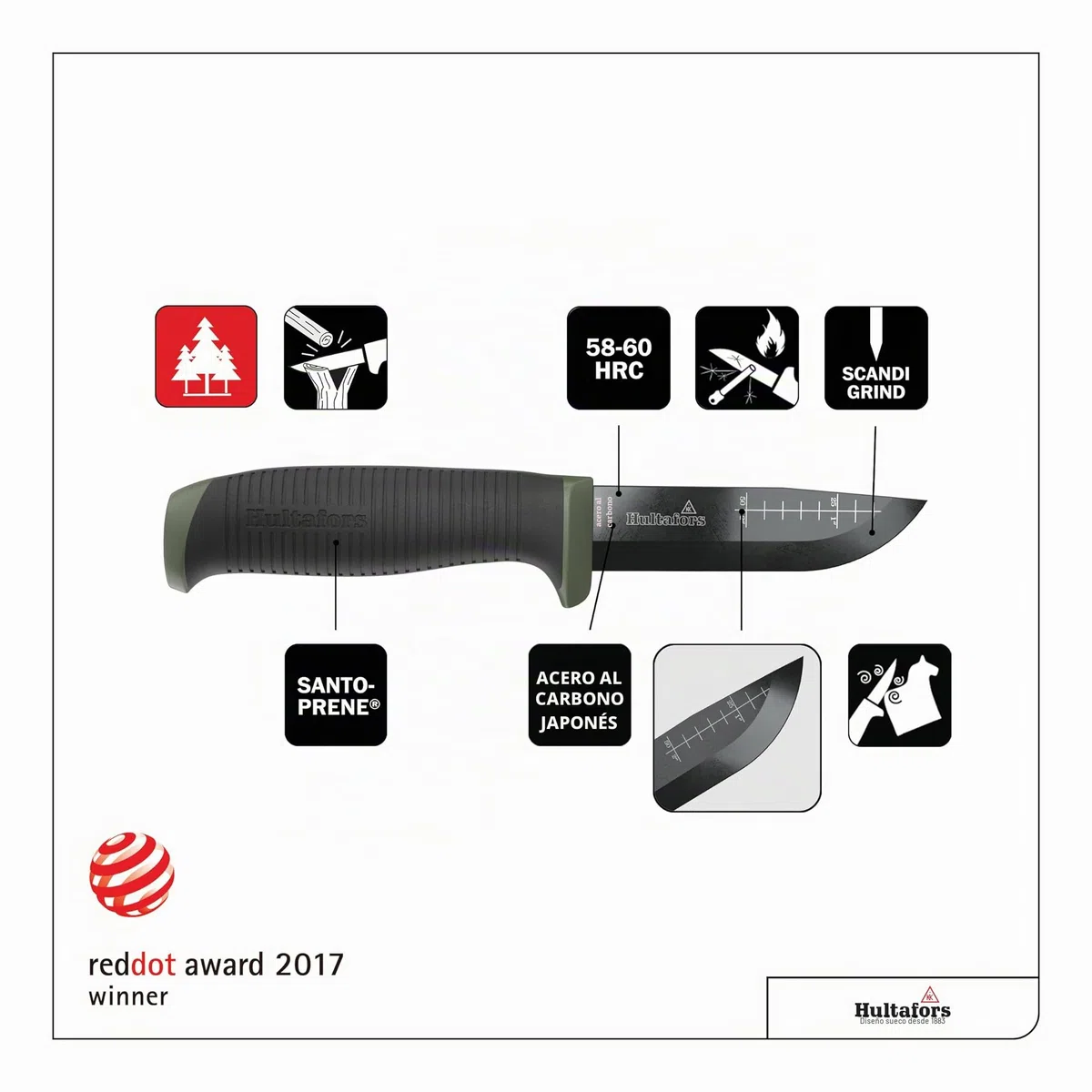 Hultafors Cuchillo de bushcraft OK4 I I Cuchillo resistente para actividades al aire libre con funda para el cinturón I Fabricado en acero japonés inoxidable con mango antideslizante I 380270