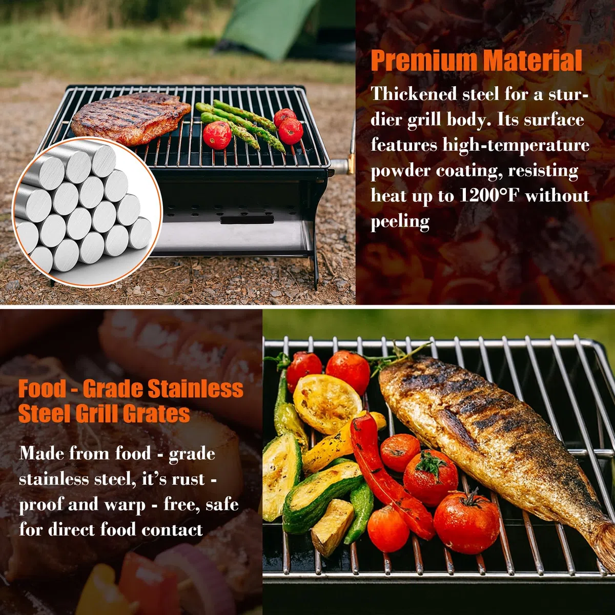QuliMetal Parrilla portátil de camping – Parrilla plegable de carbón/gas con bolsa de transporte | Barbacoa de mochilero resistente y parrilla para fogata para cocinar al aire libre, camping, portón
