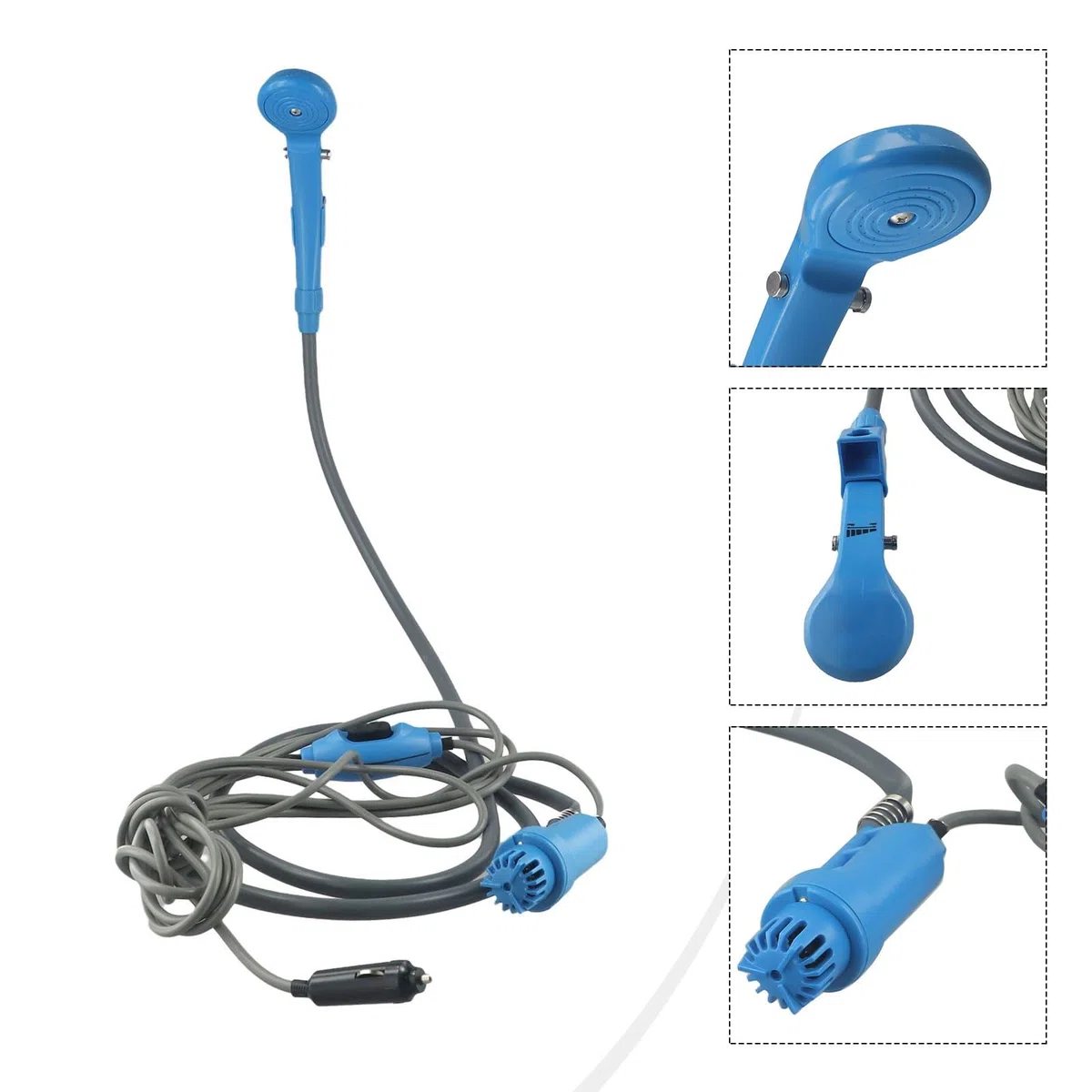 Ducha eléctrica portátil de 12 V CC para camping, senderismo, viajes, con bomba de 2,5 l/min, manguera de 2 m y cable de 4 m, color azul