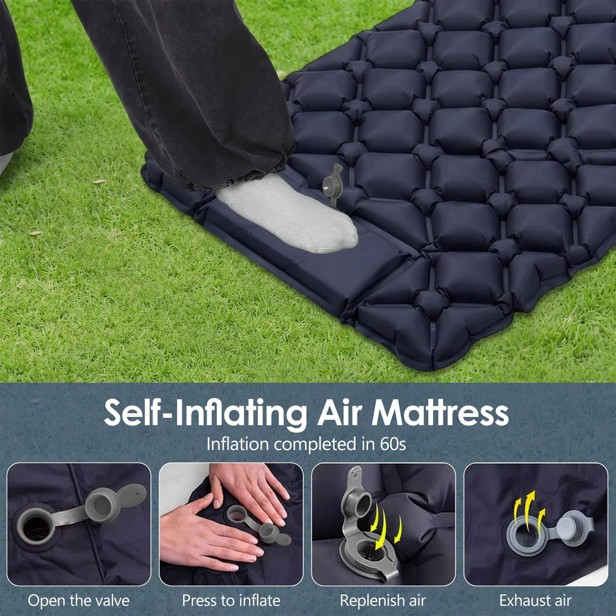 Journeyside Esterilla Camping Autoinflable,Colchoneta Autoinflable para Camping Individual, Esterilla Hinchable 190x60x5cm, Colchón de Camping Ligero de Nylon 40D,Impermeable para Senderismo y Outdoor