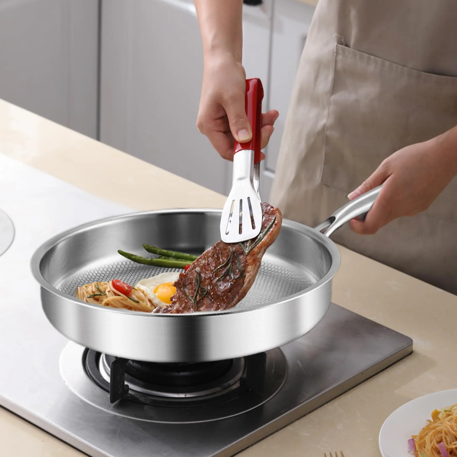 Sartén - Sartén Antiadherente Titanio - Utensilios De Cocina Con Tapa Para Placa De Inducción Hogar Cocina Acampada Restaurante