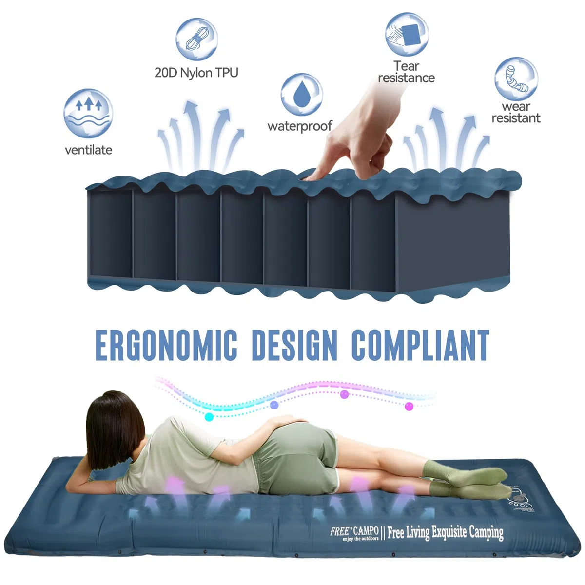 Colchoneta Autoinflable 12cm Grosor, Esterilla Camping Con Almohada, Equipo Duradero, Plegable, Ultraligero, Impermeable Para Caminatas, Vivac y Aire Libre 4 Estaciones