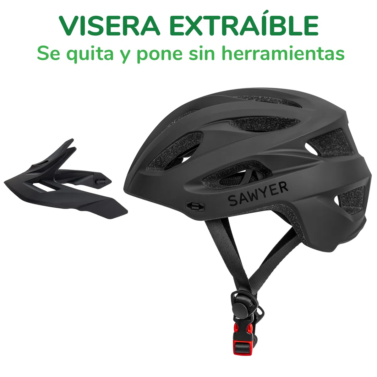 Sawyer Bikes- Casco de Bicicleta Ajustable y Unisex - Negro (54-61cm)