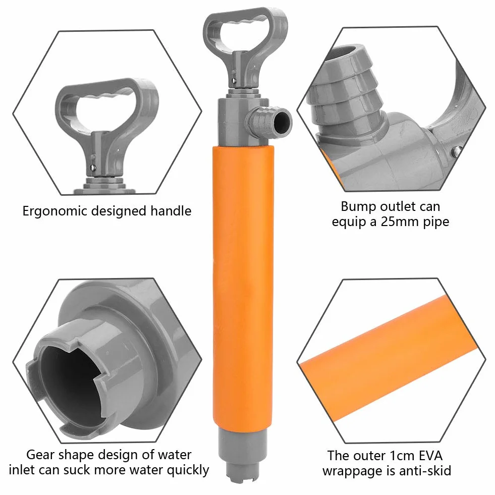 Bomba de sentina manual, bomba manual portátil para kayak, bomba de agua con sifón, de sentina de emergencia para kayaks, canoas, pequeños barcos de pesca