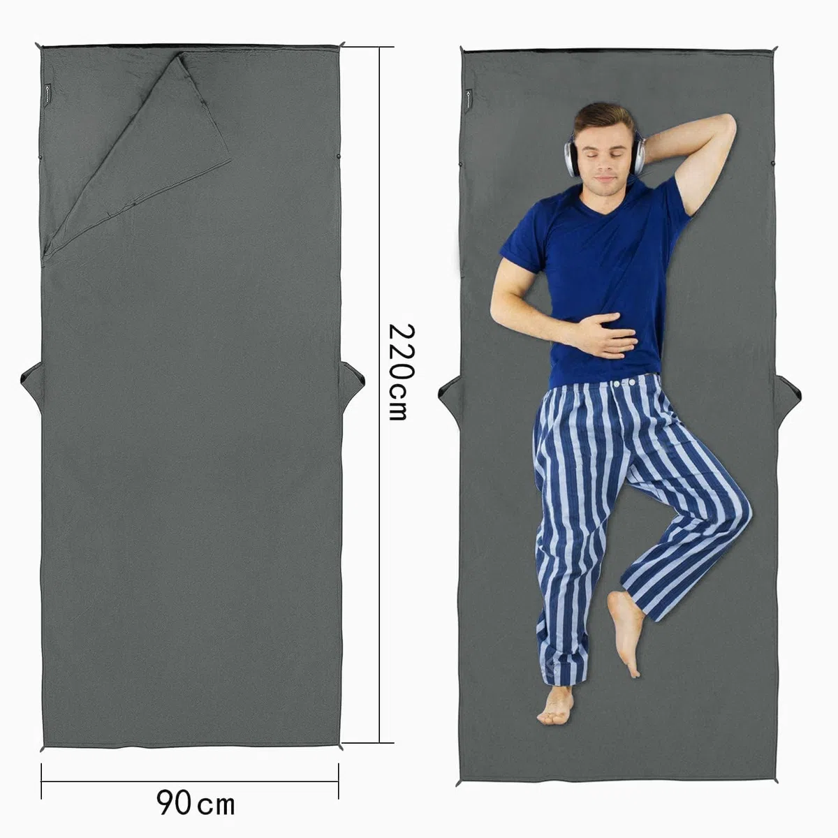 MYCARBON Forro para saco de dormir de viaje, 100% algodón, súper suave, 220 x 90 cm, sábana de viaje portátil y ligera para bolsa de cama de camping, albergues, entrenadores, picnic, trenes con