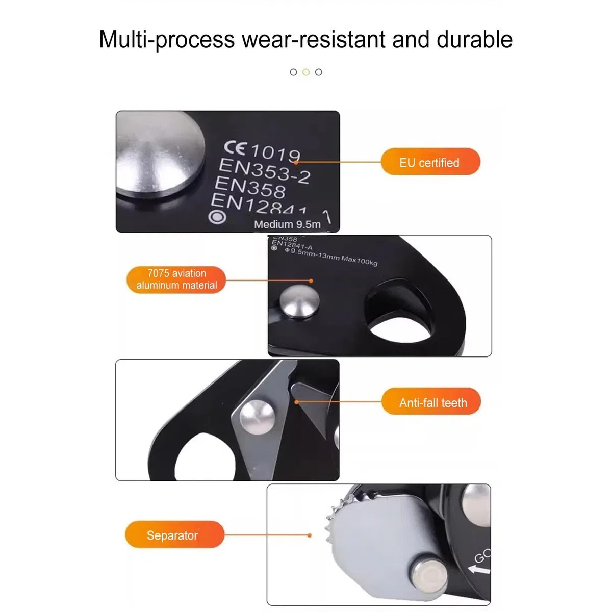 Seguridad con cuerdas – rescate en montaña | Abrazadera de cuerda de aluminio - dispositivo anticaídas que se puede abrir para escalada, protección contra caídas, cuidado de árboles, trabajos en altur