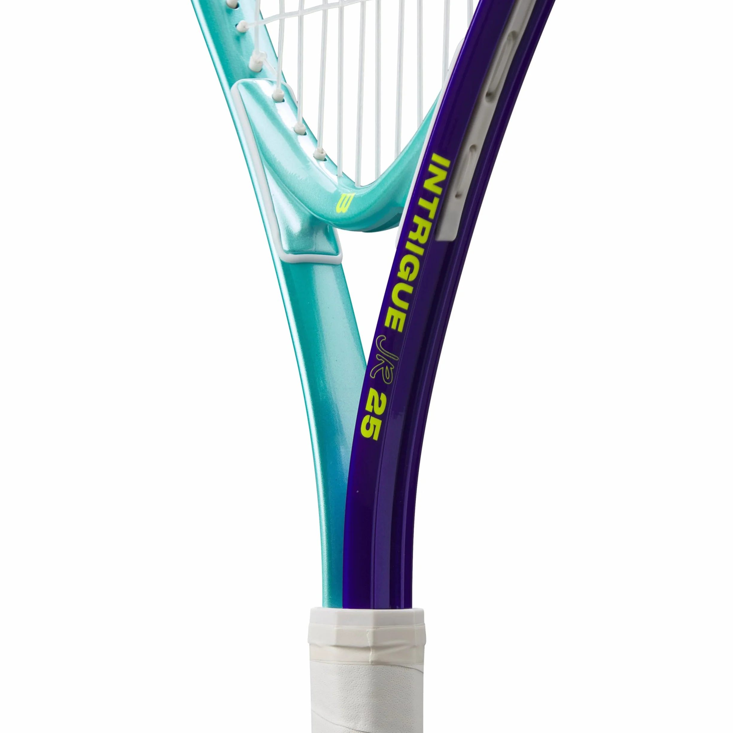 Raqueta de Tenis Wilson Intrigue Jr 25, Marco Ligero, Juego Estable y Golpes Potentes, Cuerdas Amigables para el Brazo, Color: Verde Azulado/Azul, Tamaño: 25