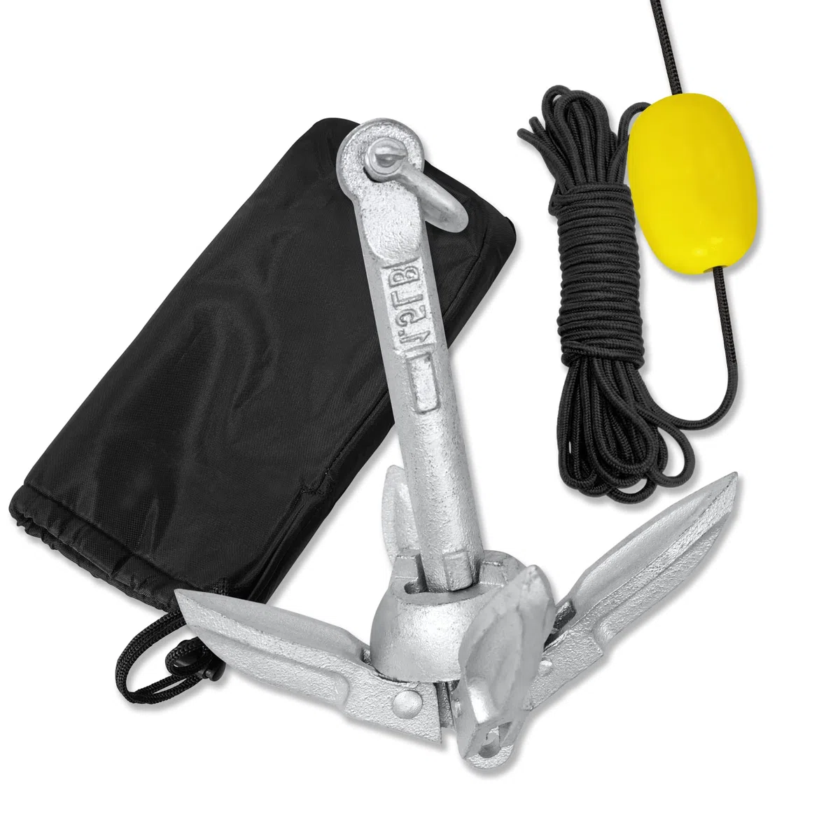 Froadp Set de ancla para barco de hierro fundido galvanizado en caliente con bisagras de 10 m de cuerda de anclaje, mosquetón, boya y bolsa de transporte, para kayaks, canoas o remo SUP