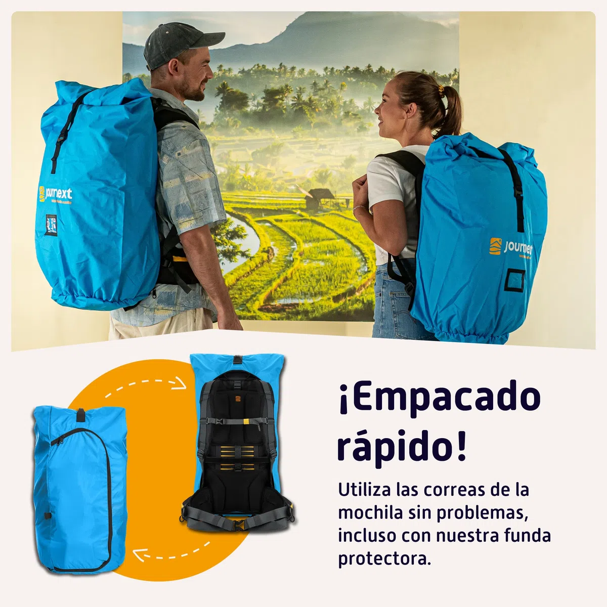 Journext 2en1 Funda de Mochila y Protector de Lluvia para Mochilas de Viaje | Funda para Mochila Viajar en avión y Tren | Flight Cover | Protección de Mochila