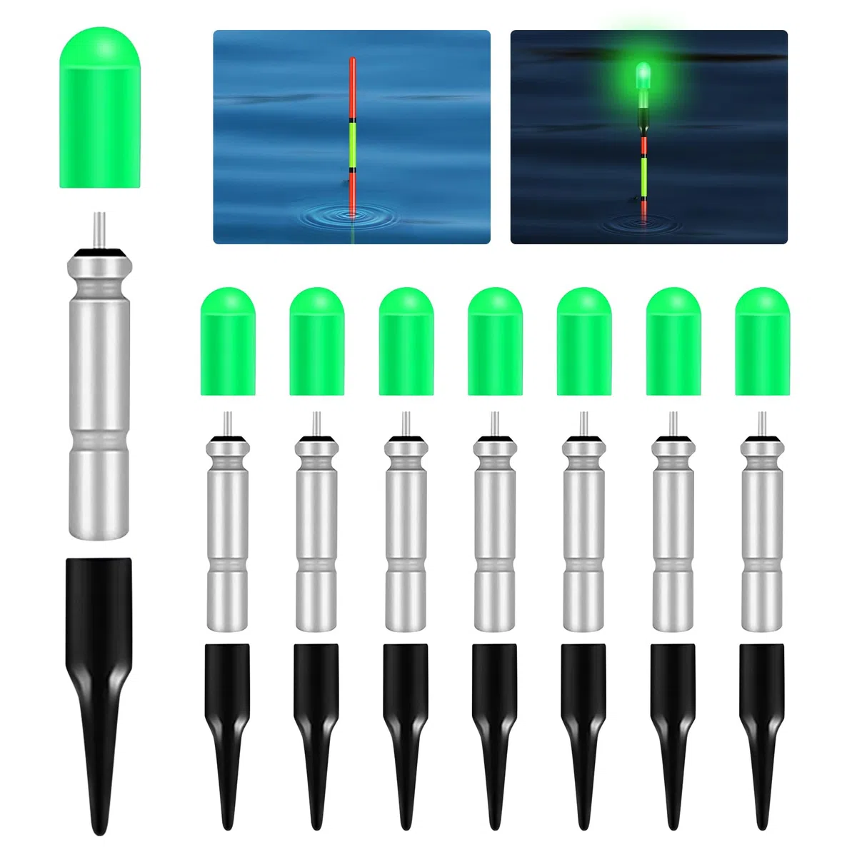 8 unidades de luces LED para pesca nocturna, luces de punta de caña de pescar LED, poses de pesca, cargadores de pesca nocturnos, poses de pesca nocturna, flotadores de pesca nocturnos, para lago, río