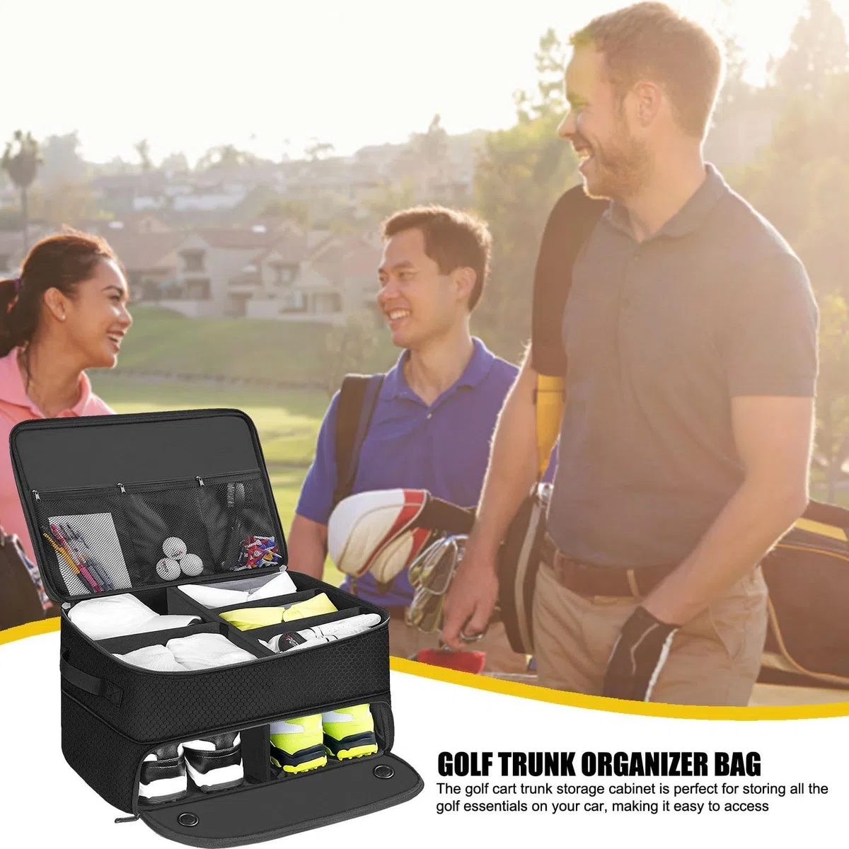 Organizador de Baúl de Golf, Organizador de Zapatos para Casillero de Equipo de Golf, Bolsa de Baúl de Golf con Compartimento Separado, Bolsa de Accesorios de Golf para Baúl Al Aire Libre