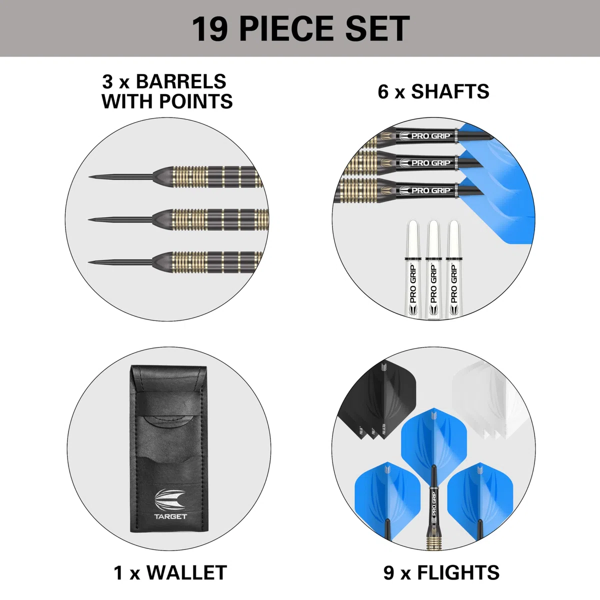 Target Darts Vitus 22G/23G/24G Juego de Dardos con Punta de Acero y Caña de Latón - 6 Cañas Pro Grip - 9 Alas Pro Ultra - Estuche para Dardos