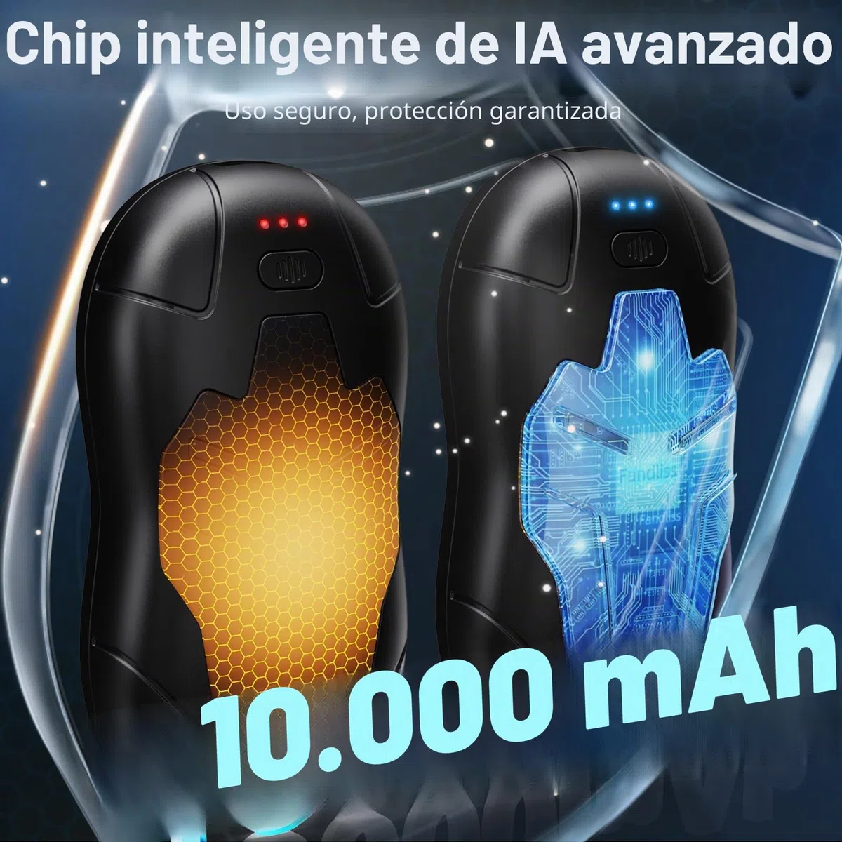 Calentador de Manos Recargable,10000mAh Calentador de Manos Portátil Reutilizable, 2-en-1Calienta Manos USB,3 Segundos Calor Rápido,para Camping/Caza/Senderismo Regalos,Negro Plata