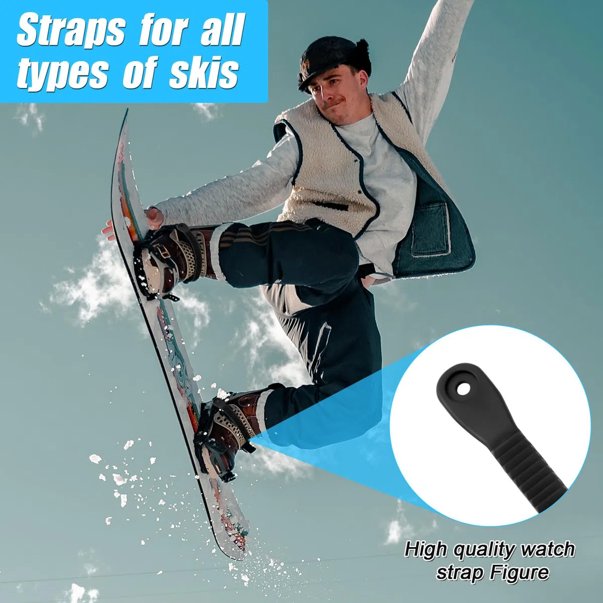 BOXOB 10 Piezas de Ski Binding Straps 21x1,5cm Fijación de Correa de Escalera de Tobillo de Snowboard de Plástico Piezas de Fijación de Snowboard para Reemplazo de Correas de Fijación de Snowboard