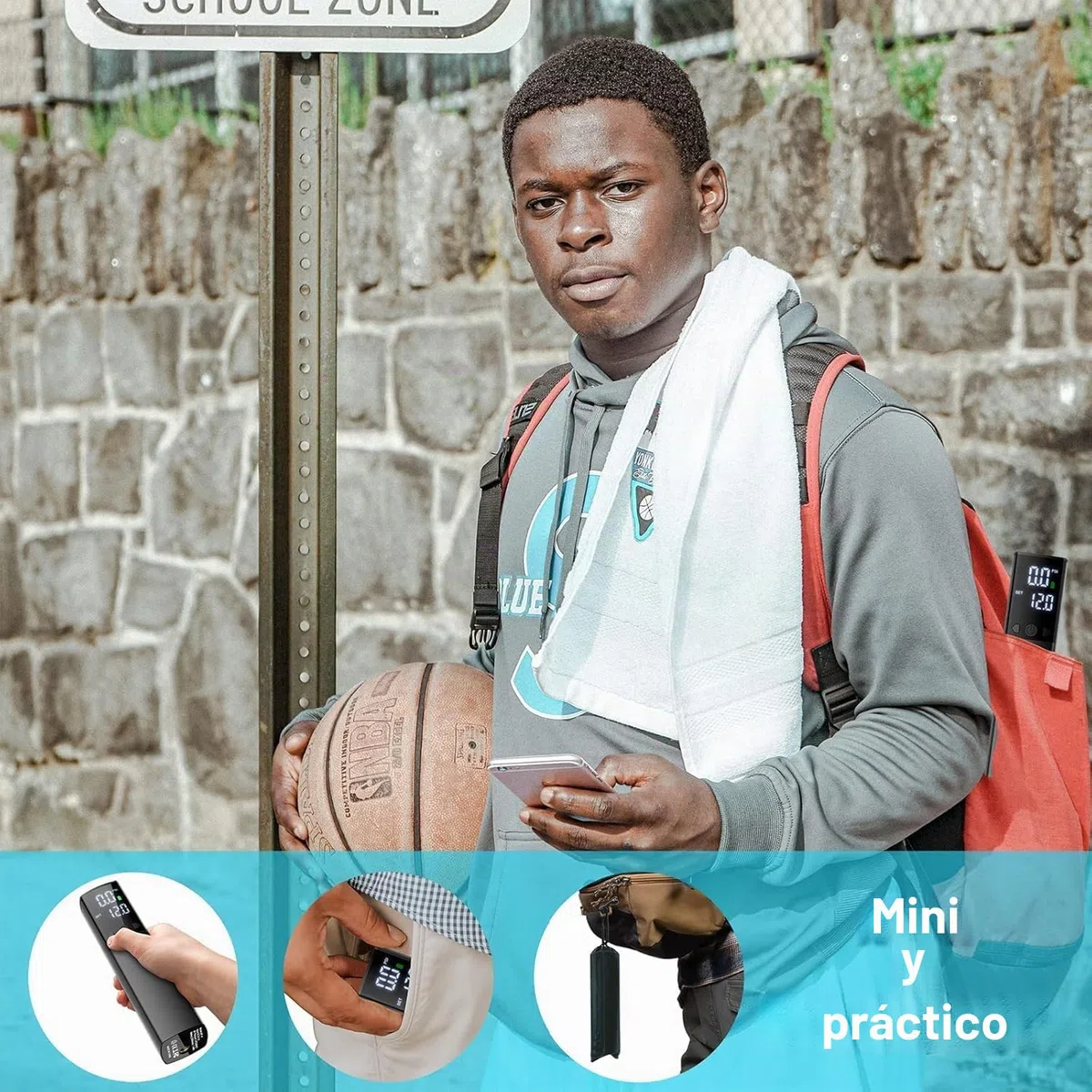 Bomba eléctrica para balones, Bomba automática portátil para inflado rápido de balones con manómetro preciso y Pantalla LCD Digital para Baloncesto, fútbol, Voleibol (2 Agujas y 1 Boquilla)