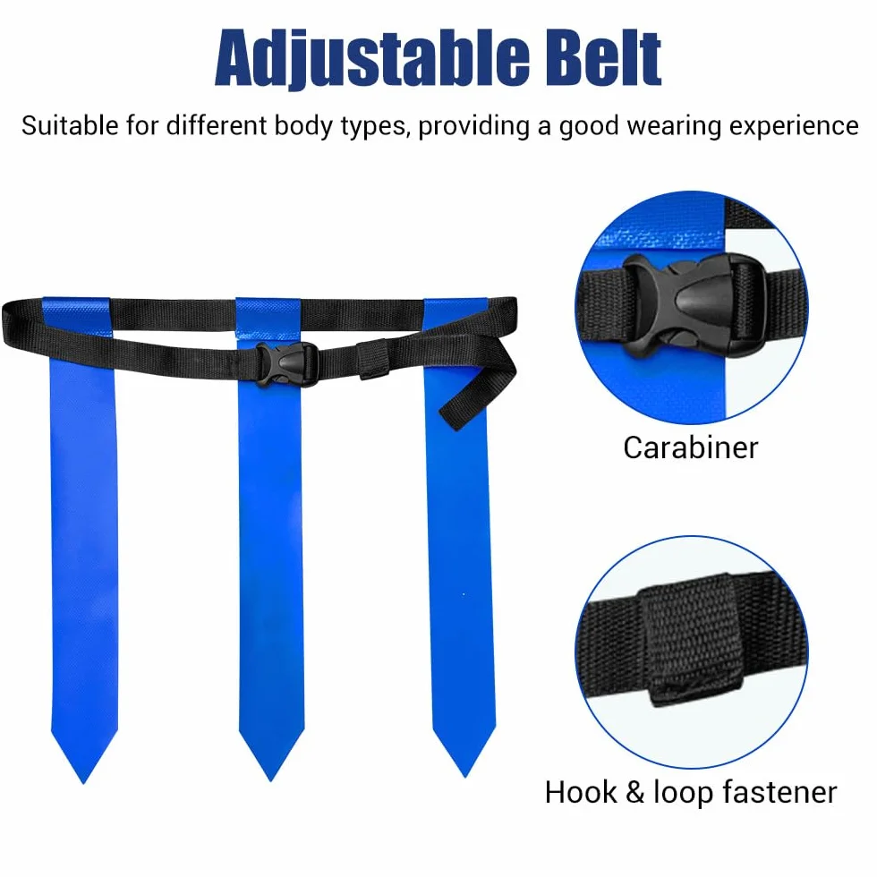 MiOYOOW - Juego de banderas de fútbol, 8 cinturones de fútbol con bandera ajustable, 24 banderas, rojo + azul, con bolsa de almacenamiento, accesorios para la competición de entrenamiento de los