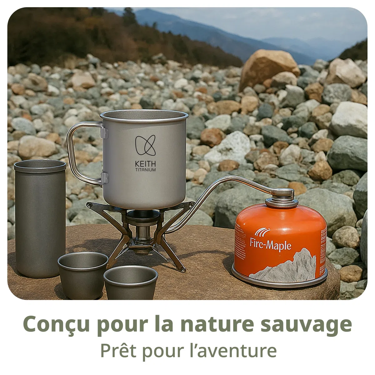 Keith Titanium Taza de Titanio de 450 ml de Una Sola Capa, Ti3204, Taza de Café Portátil con Tapa y Asa Plegable, Vajilla Portátil para Té y Café, Ideal para Camping, Picnic, Mochilero y Senderismo