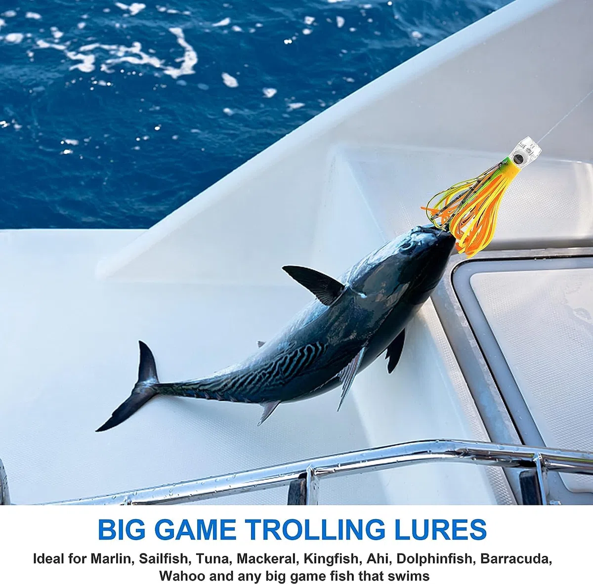Señuelos de Pesca de Arrastre de Agua Salada de Caza Mayor para Mahi Marlin Atún Delfín Wahoo Tiburón Señuelos de Pesca de Aguas Profundas Aparejado con Faldas de Calamar Leader Hook