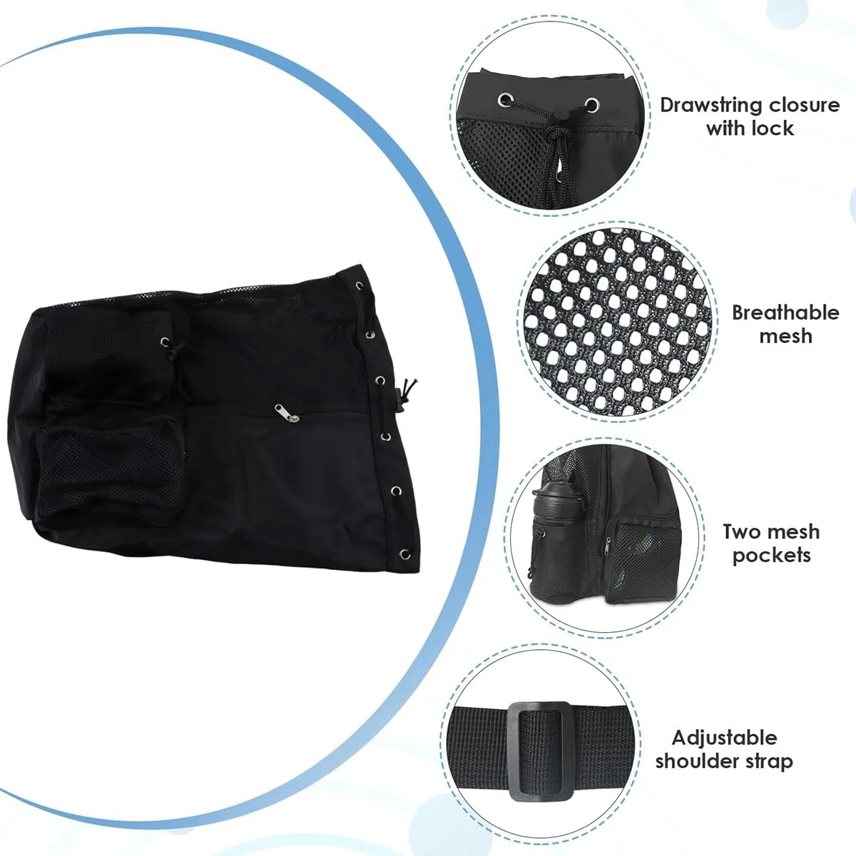 Mochila de natación con cordón de Malla con Bolsillo húmedo, Mochila de Playa Multifuncional para Adultos, Surf, Playa, Gimnasio