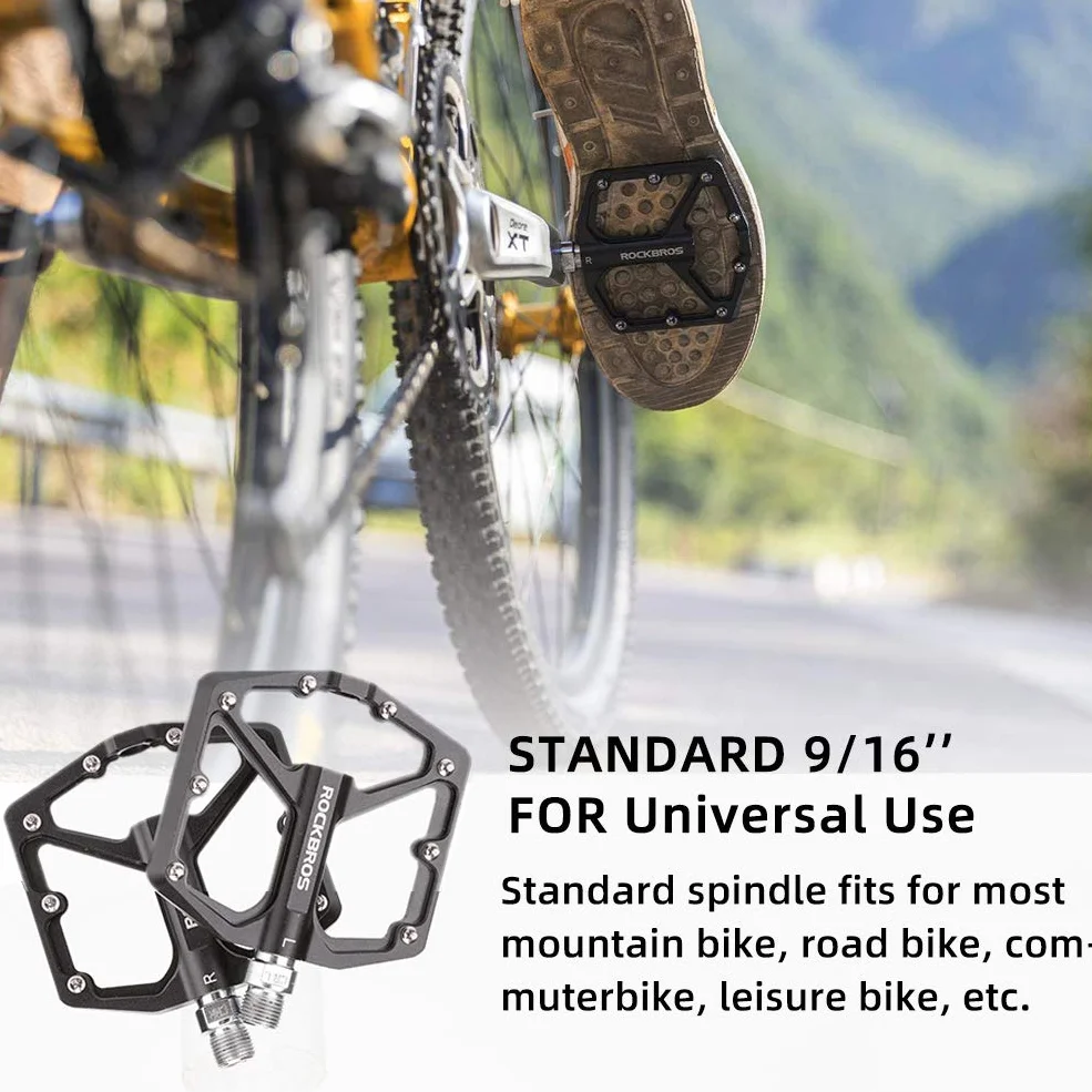 ROCKBROS Pedales de Bicicleta de Montaña Pedales de Aleación de Aluminio Plataforma Antideslizante para MTB Carretera Ciclismo 9/16