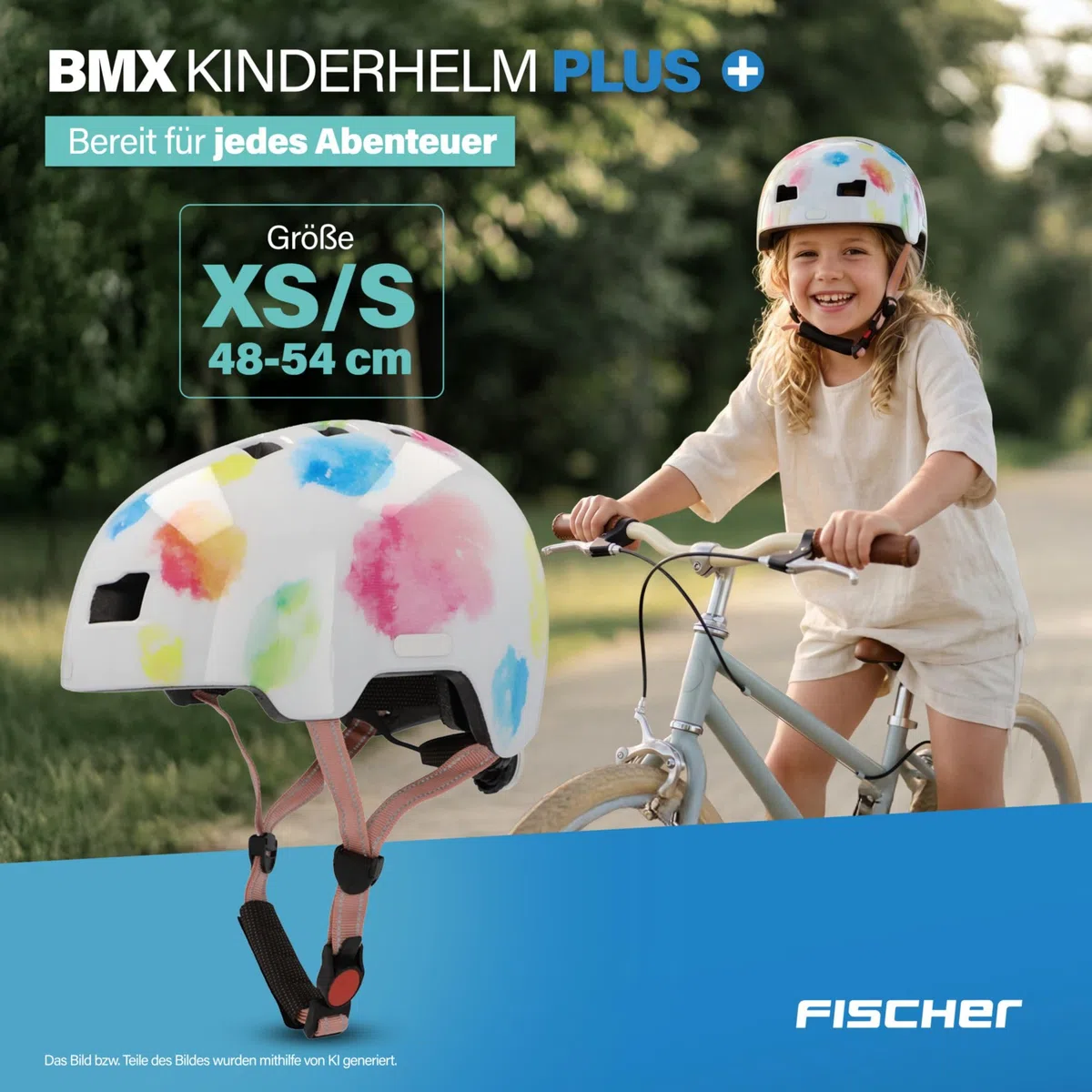 FISCHER Casco de Bicicleta BMX para niños, Casco de Ciclismo, Dirt Bike Plus con luz Trasera LED integrada