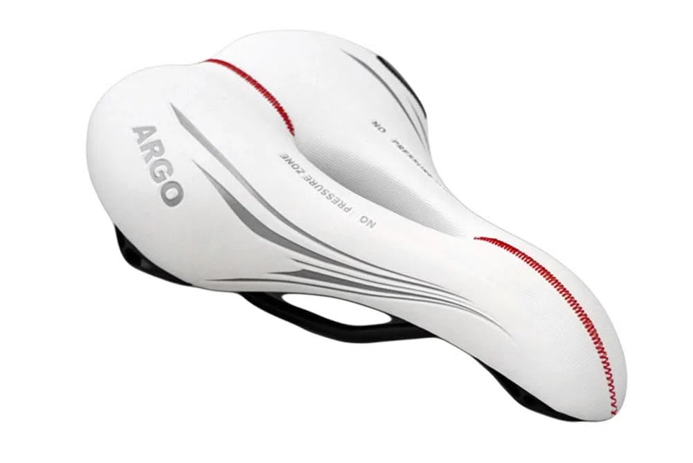 Montegrappa - Sillín con orificio antiprostático para bicicleta de carreras, senderismo, cross y MTB, de piel sintética, mod. Argo blanco
