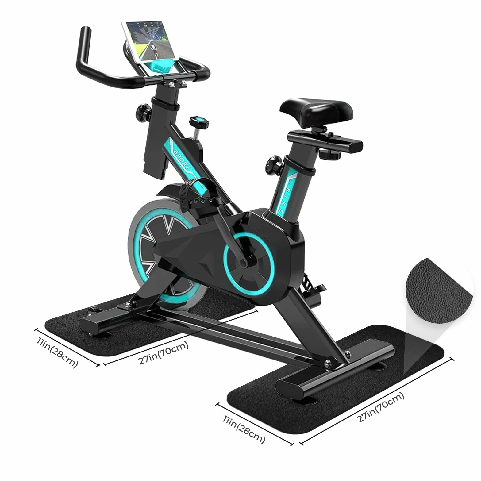 6 mm PVC Esterilla Cintas de Correr, Alfombrilla Protectora de Suelo para Aparatos de Fitness, para Bancos de Pesas/Elípticas/Bicicletas Estáticas,Yoga Antideslizante (28 * 70cm 2pcs)