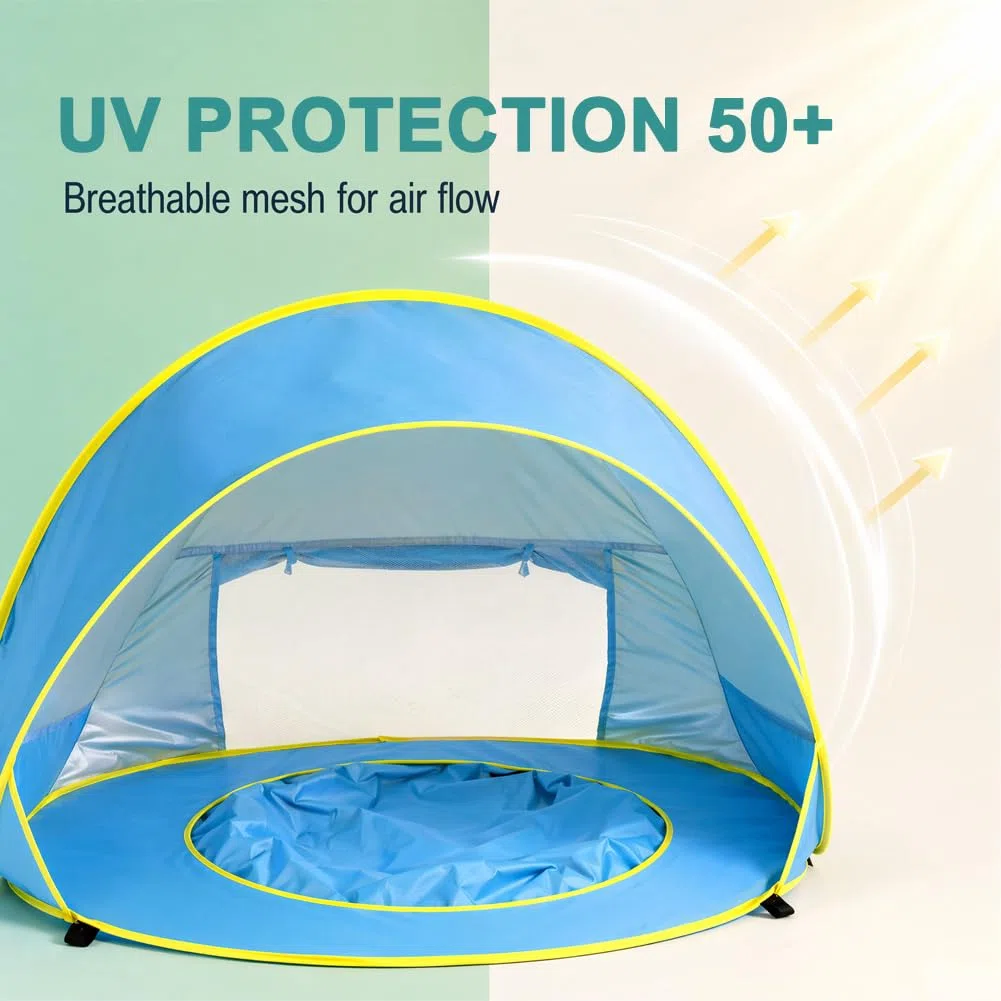 CEWROM Refugio de playa para bebé, tienda de campaña para la playa, tienda de campaña para bebés con mini piscina separable, portátil, Pop Up Baby Playa, protección UV, para niños pequeños, bebés