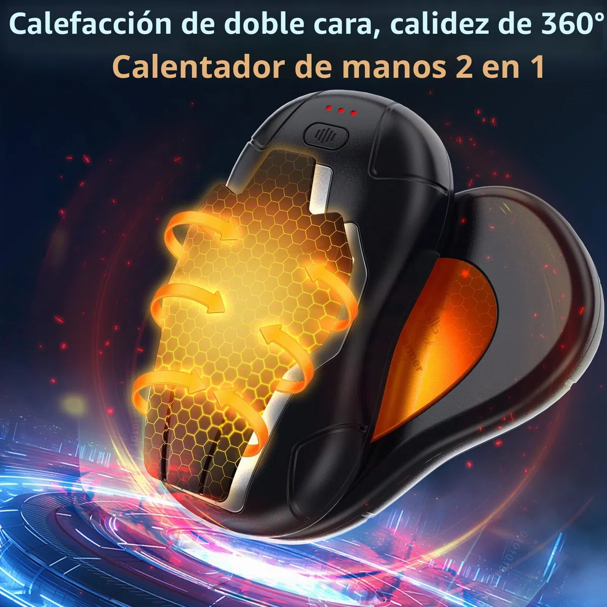Calentador de Manos Recargable,10000mAh Calentador de Manos Portátil Reutilizable, 2-en-1Calienta Manos USB,3 Segundos Calor Rápido,para Camping/Caza/Senderismo Regalos,Negro Plata