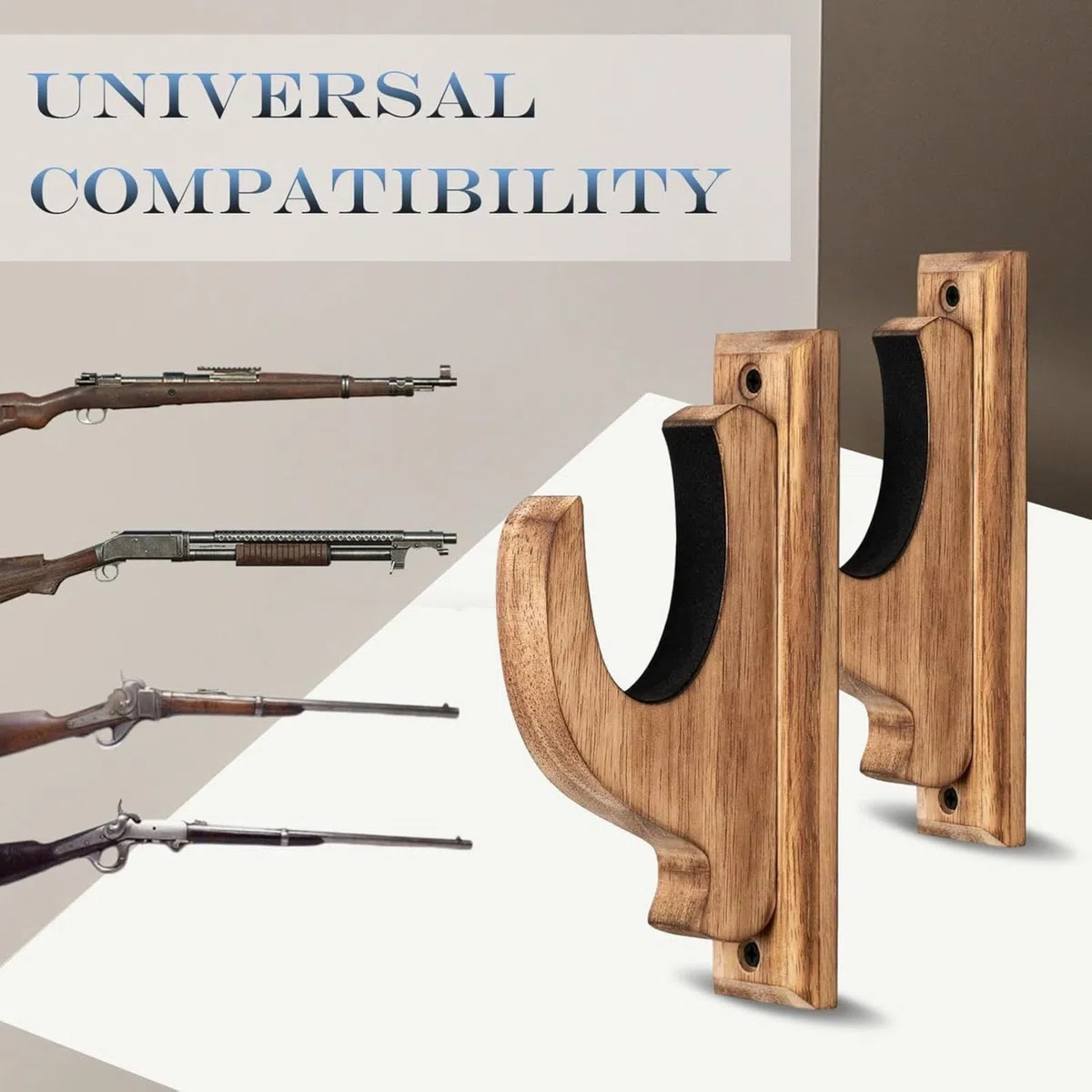 Genérico Estante para Armas Montado En La Pared, Estante Horizontal De Madera, Gancho para Escopeta De Rifle, Estante Multiusos para Escopeta, Estante De ExhibicióN para Una Sola Pistola