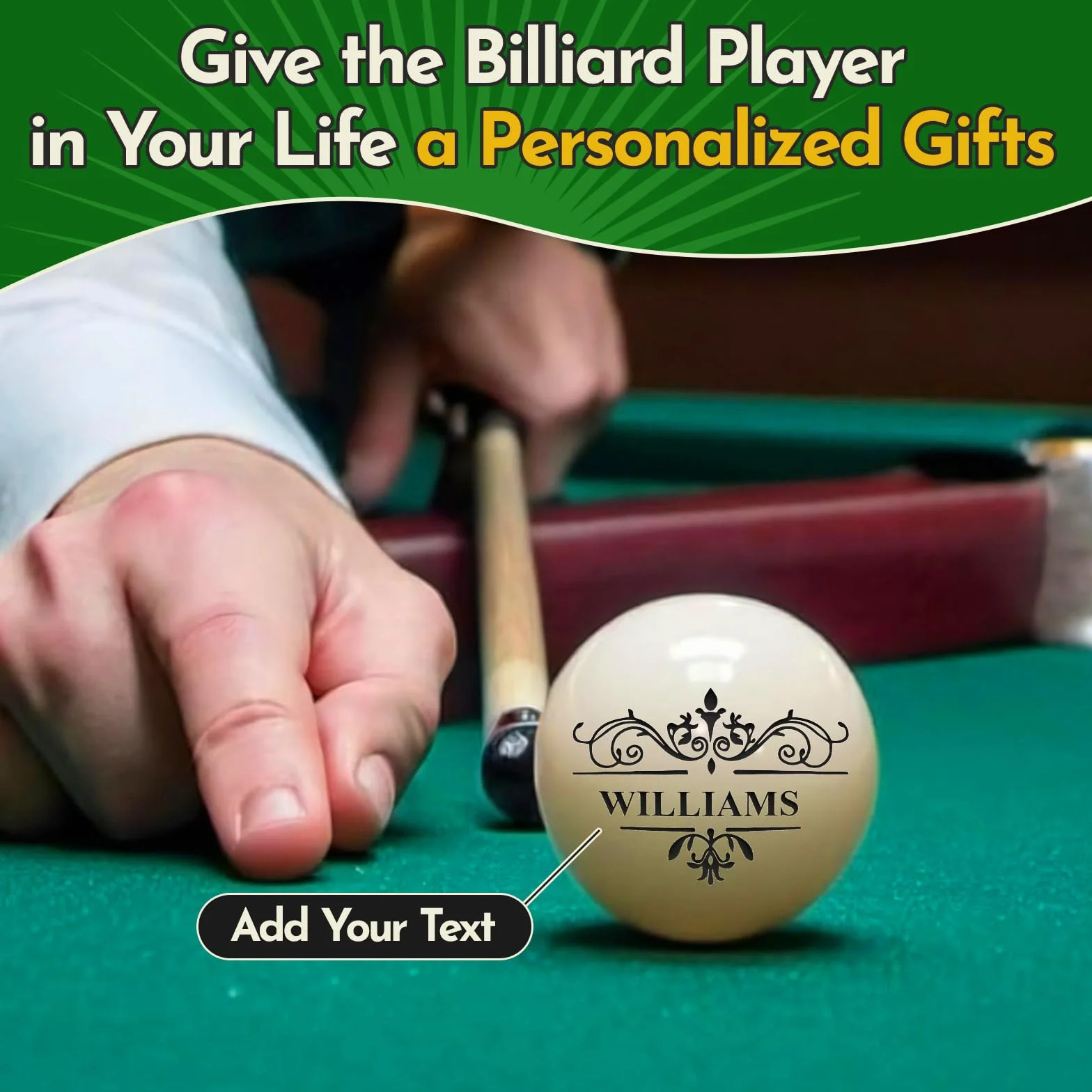 Bola de billar personalizada con bolsa, texto grabado o logotipo, bola de taco de monograma personalizado de 57 mm, regalos de cumpleaños para papá, marido, amante del billar, boda