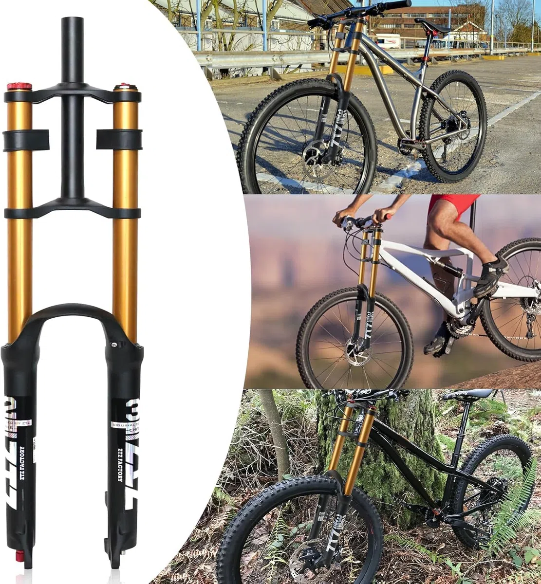 [EU Stock Horquilla de Suspensión de Bicicleta 26/27.5/29"para Bicicleta de Montaña DH Air Doble Hombro Downhill Rappel Amortiguador Tubo Recto Ultraligero