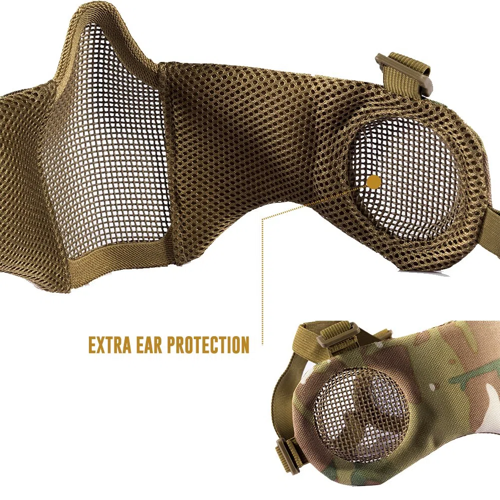 OneOneTigris Máscara Facial Plegable para Airsoft de Malla con protección auditivaTigris Máscara Facial Plegable para Airsoft de Malla con protección auditiva, Color Negro, tamaño 20cm x 15cm