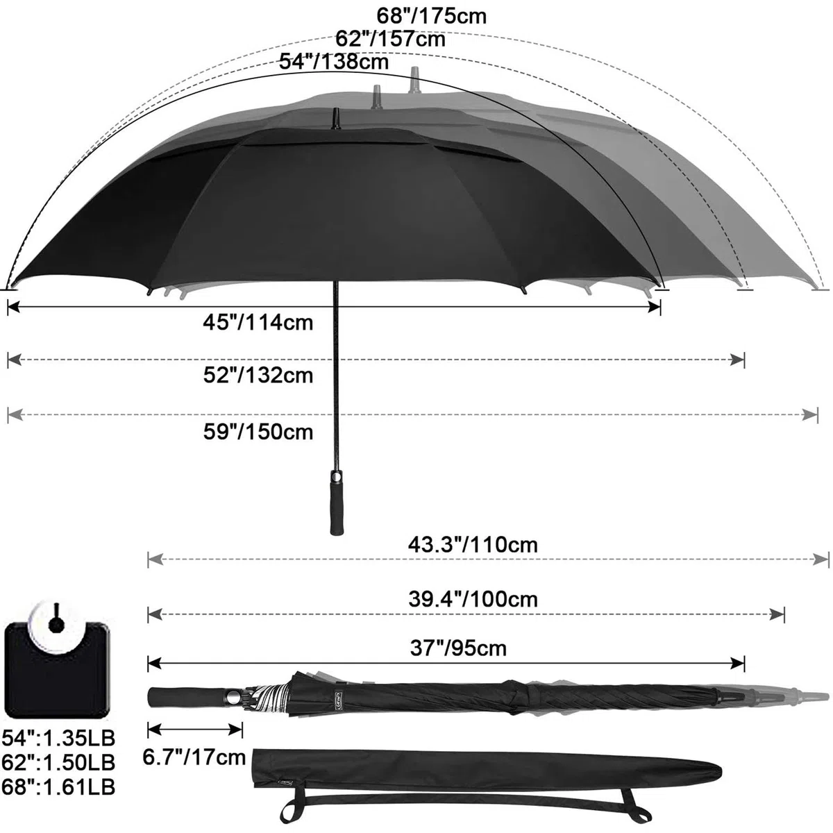G4Free Paraguas de golf extra grande a prueba de viento de 62 pulgadas, protección UV, apertura automática, doble techo ventilado, paraguas de gran tamaño