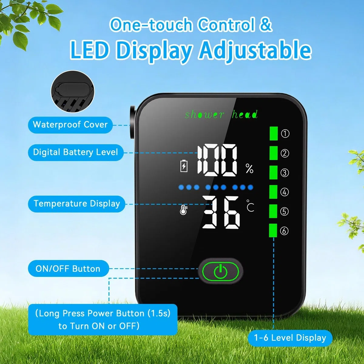 Ducha Portatil Camping 8000 mAh, IPX8 Ducha Camping con Bomba Digital Inteligente, Recargable Ducha Camper 3 Modos con 2m Manguera para Acampar, Jardín, Lavado de Coches, Mascotas, Viajes y Playa