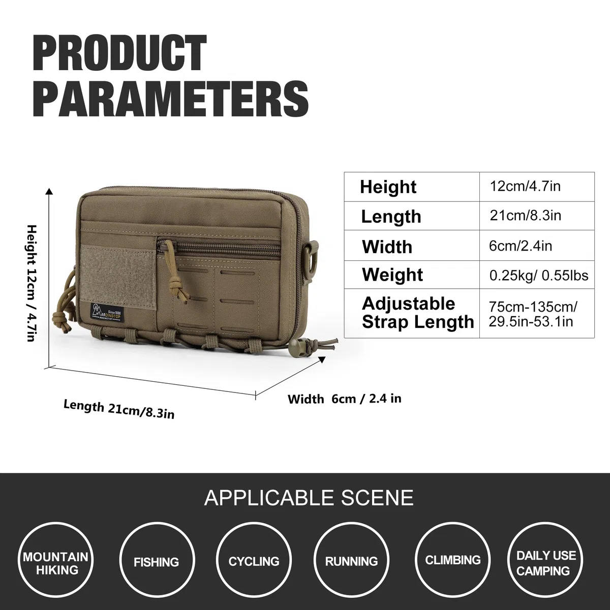 Mardingtop MOLLE - Bolsa organizadora universal EDC con inserto extraíble y correa para el hombro para equipo táctico, correr, ciclismo, camping y actividades al aire libre, caqui, 20.5 x 12 x 5.5 cm