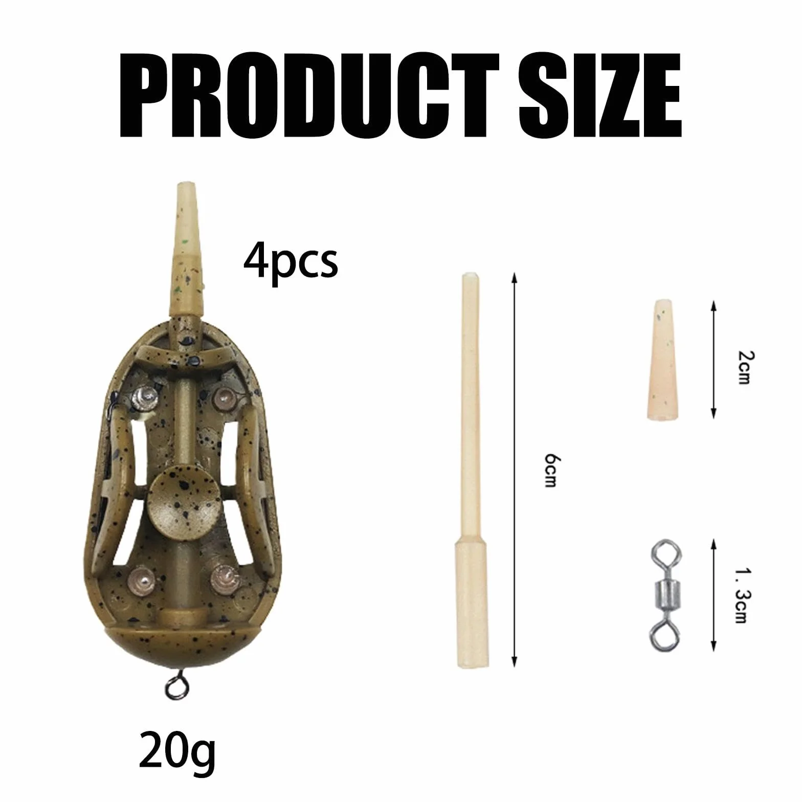 Juego de 4 comederos métodos, 20 g, alimentadores planos de liberación rápida en línea para pesca de carpa, accesorios de aparejos de cebo de pellets para agua dulce y salada de fundición de