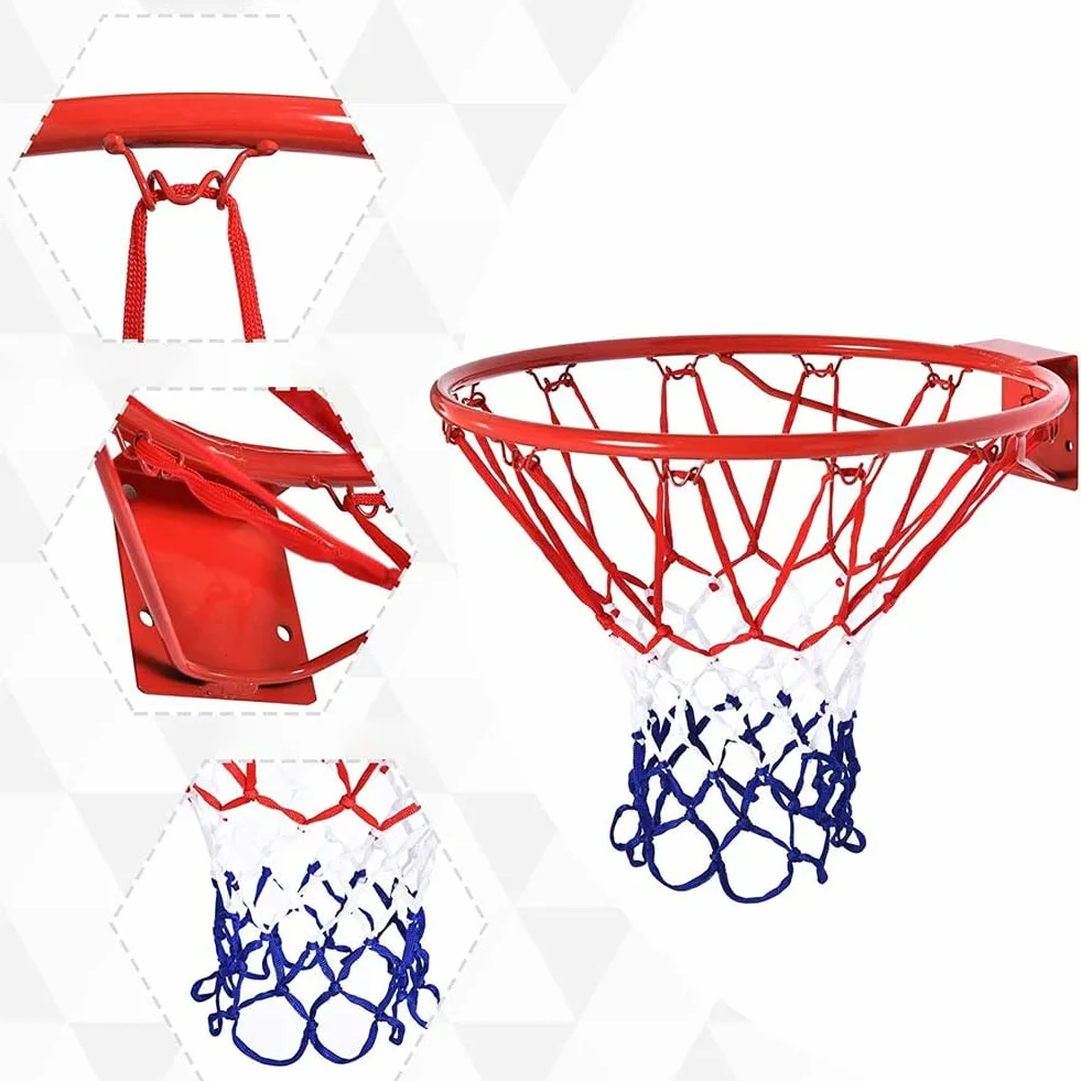 Bakaji Cesta de Baloncesto - Bola - Canasta reglamentaria de Pared - Tablero - Anillo de Metal con Red de Nailon - Diámetro 45 cm - Exterior - Kit de Montaje Incluido - Juego Deportivo