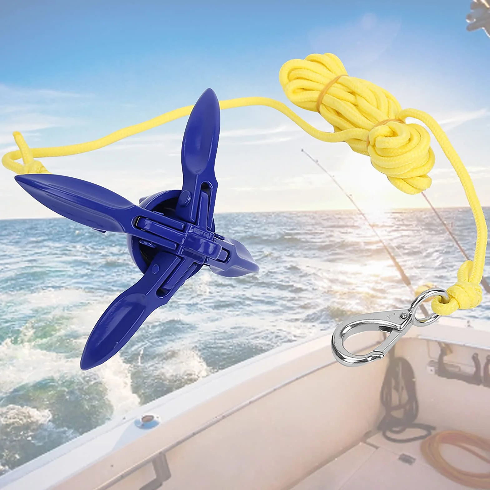 Kit Ancla Plegable Barco Pequeña Ancla Moto, Plegable Barco Pequeña, Portátil para Kayak, Canoa Duradera Barco, Aluminio, Inflable Hebilla Cuerda