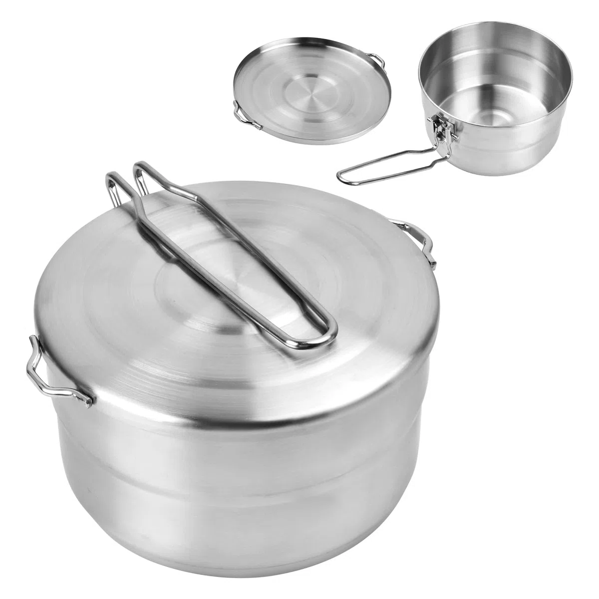 1.5L Olla de Camping Acero Inoxidable, Olla Bento de Gran Capacidad Utensilios de Cocina al Aire Libre con Tapa y Asa Plegable y Bolsa de Almacenamiento